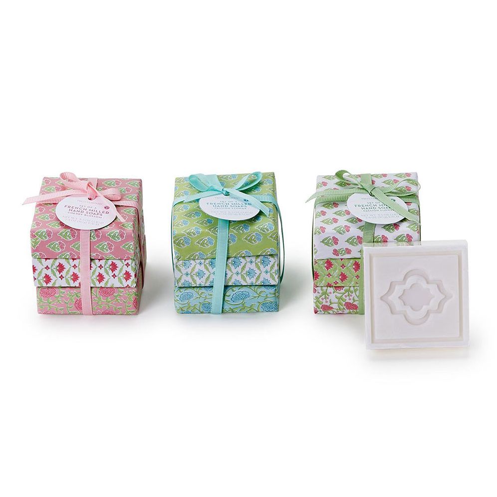 Floral Block Print Wrapped Soap Set of 3 - Assorted