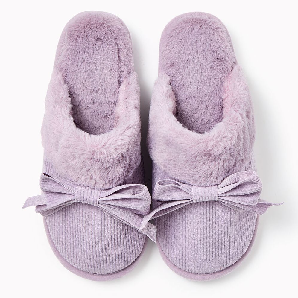 Dusty Lavender Corduroy Bow Slipper