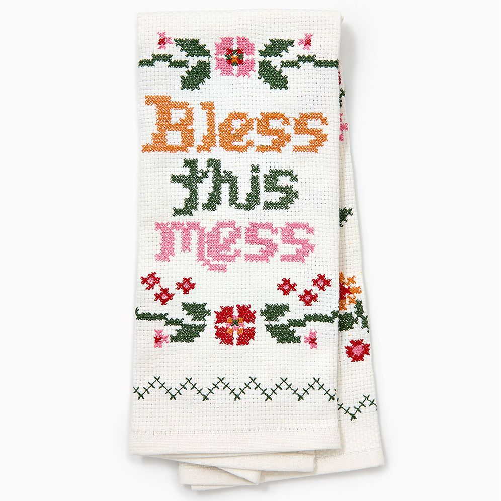 Bless This Mess Cross Stitch Dish Towel