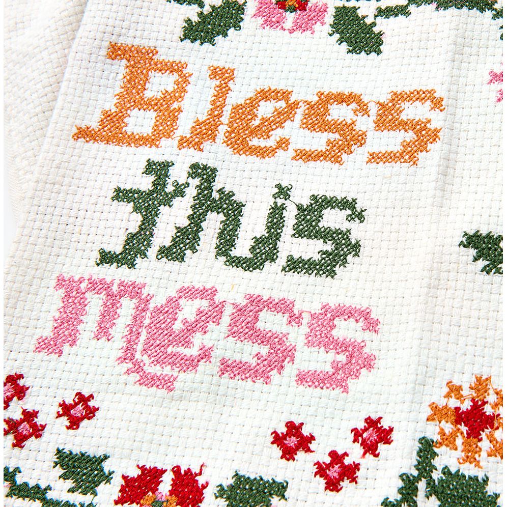 Bless This Mess Cross Stitch Dish Towel