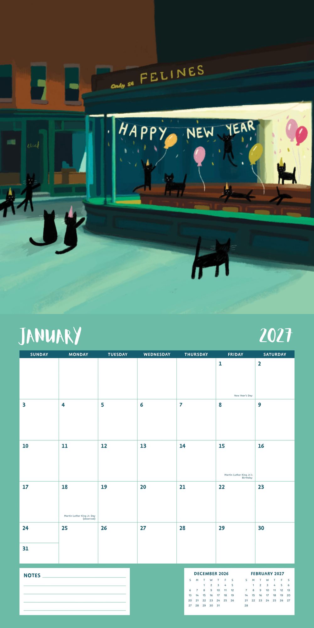 2027 Wall Calendar - Niaski Cats