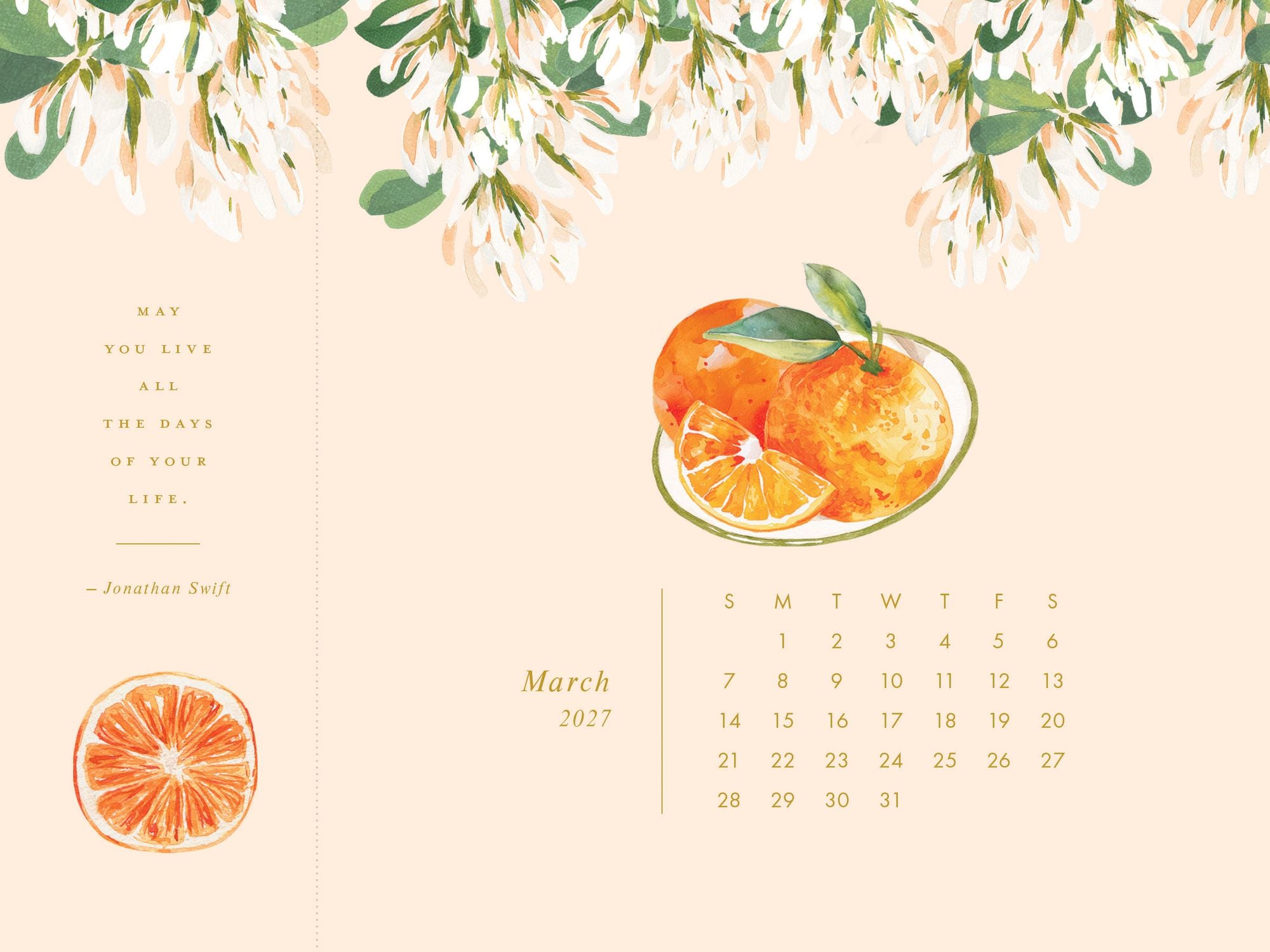 2027 Desk Calendar - Detachable Bookmark Format Bookmark Calendar