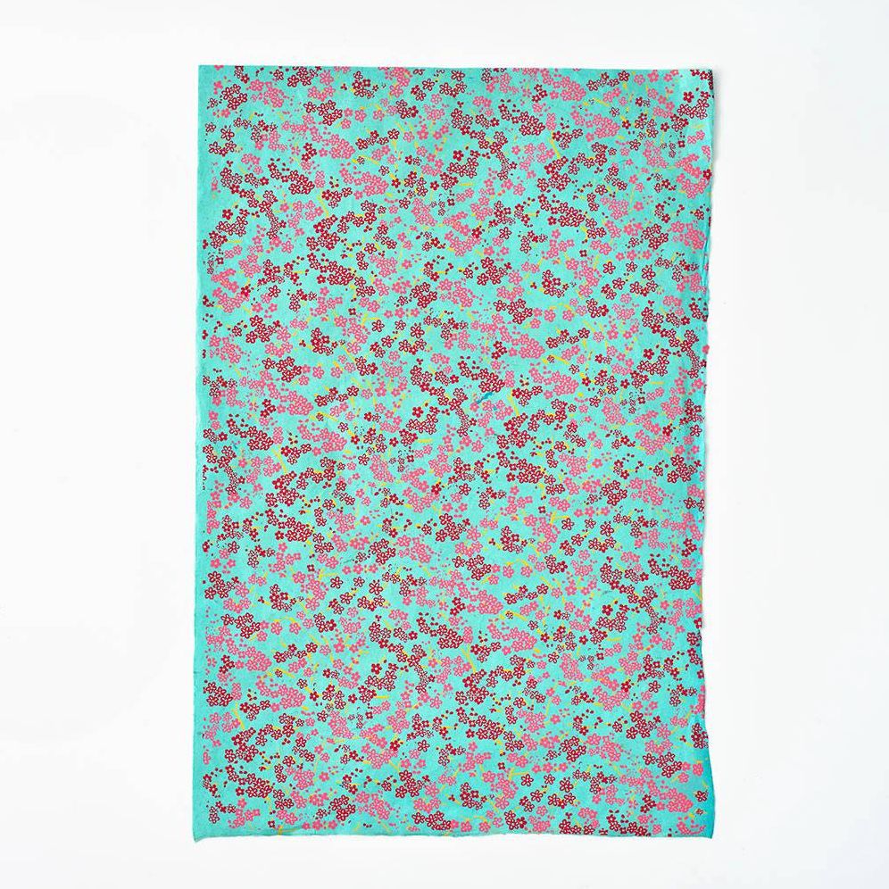Forever Floral Pink On Mint Handmade Paper