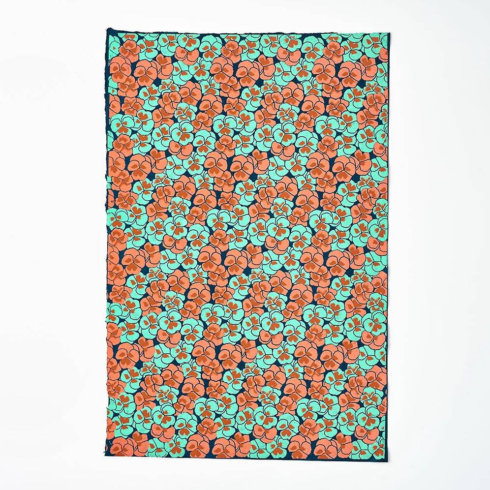 Tangerine Pansies on Dark Teal Handmade Paper