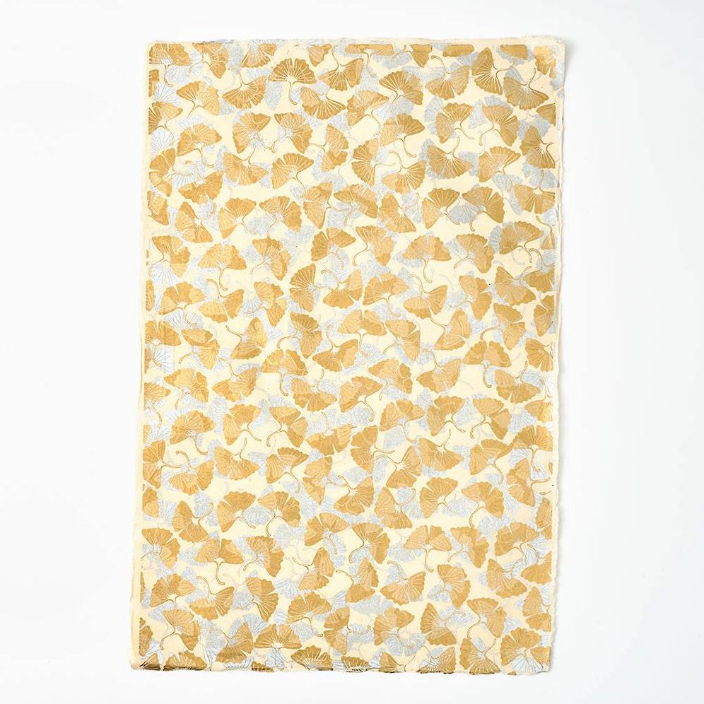 Gold & Silver Ginkgo on Cream Handmade Paper