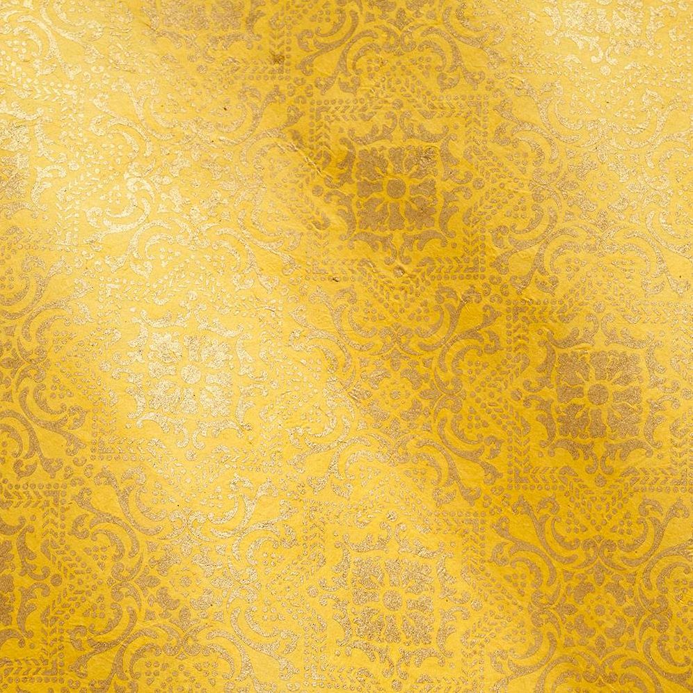 Gold Damask on Yellow Handmade Paper