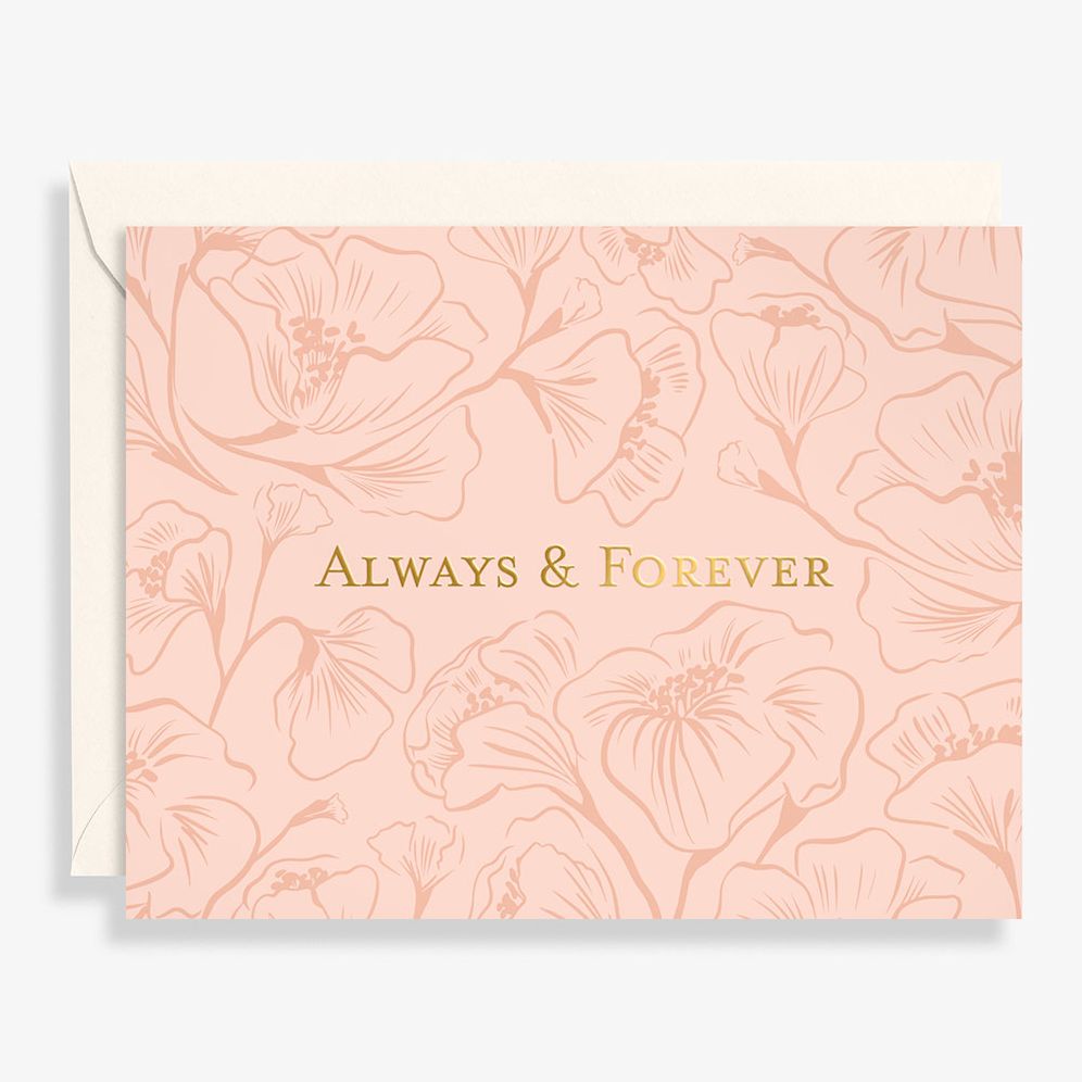 Always and Forever Floral Letterpress Wedding Card