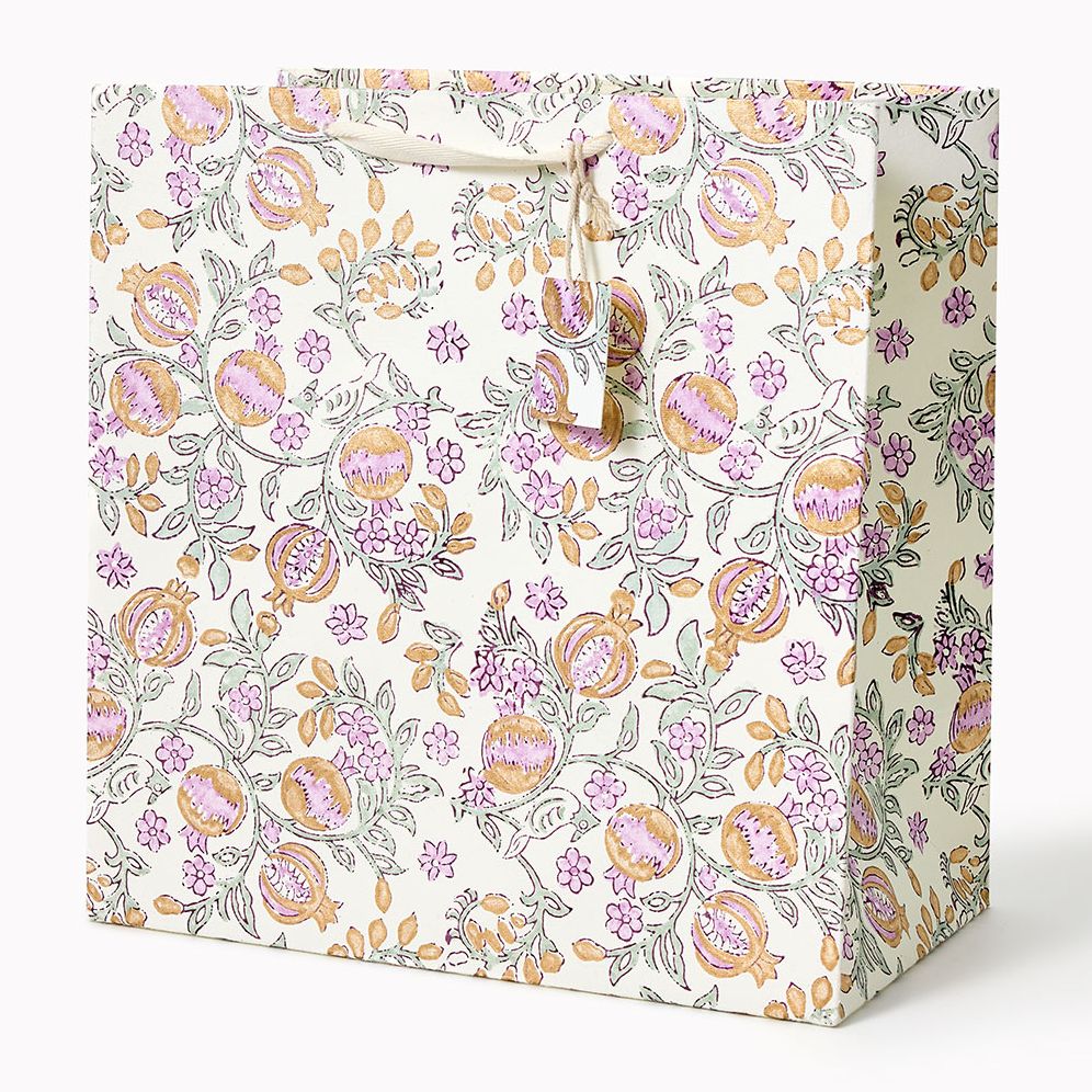 Pomegranate Lavender Block Printed Large Gift Bag