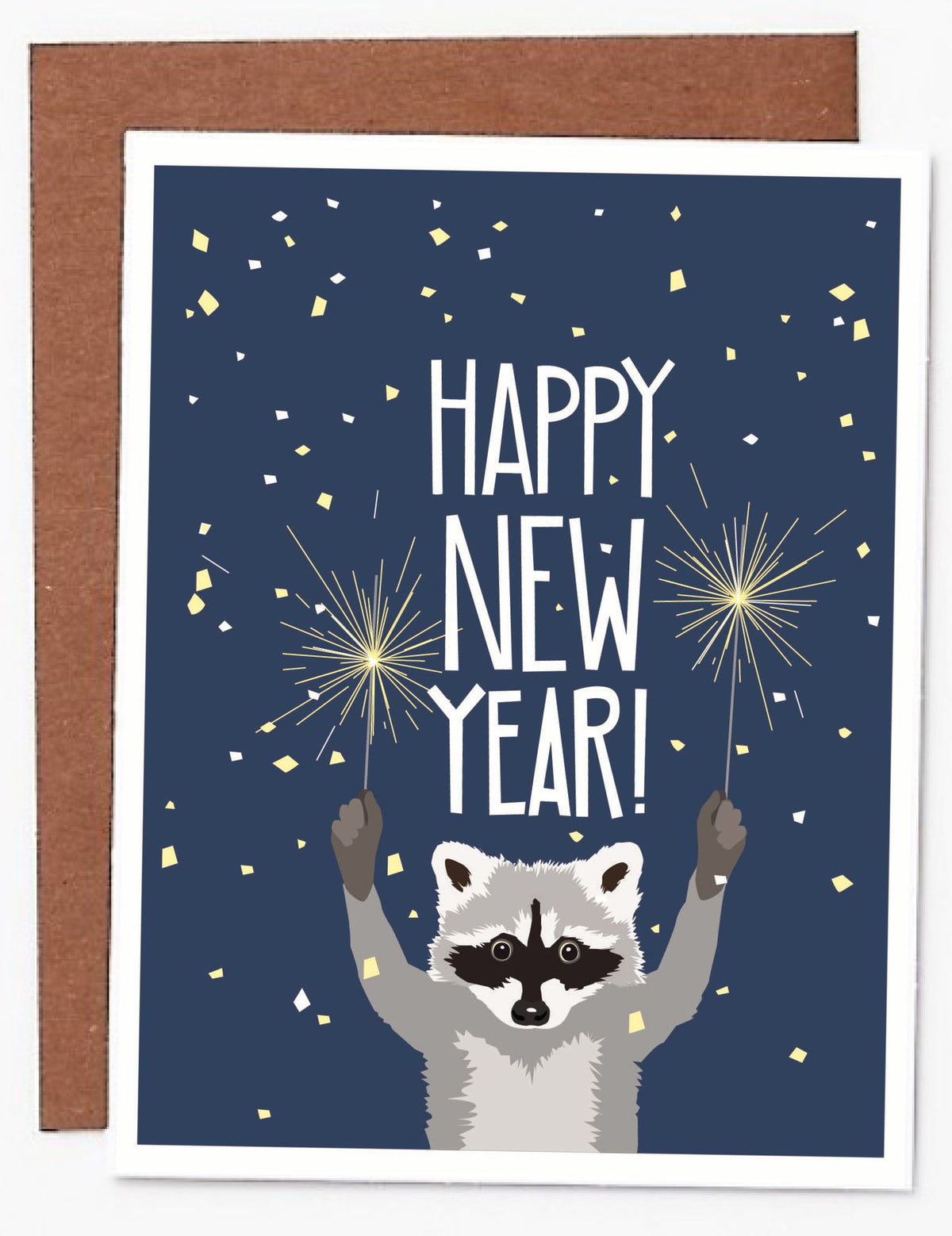 Raccoon With Sparklers New Years Card