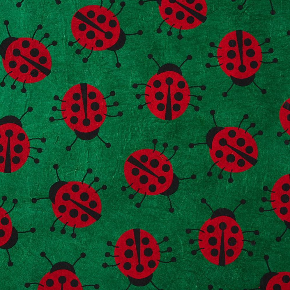 Lady Bugs On Green Handmade Paper