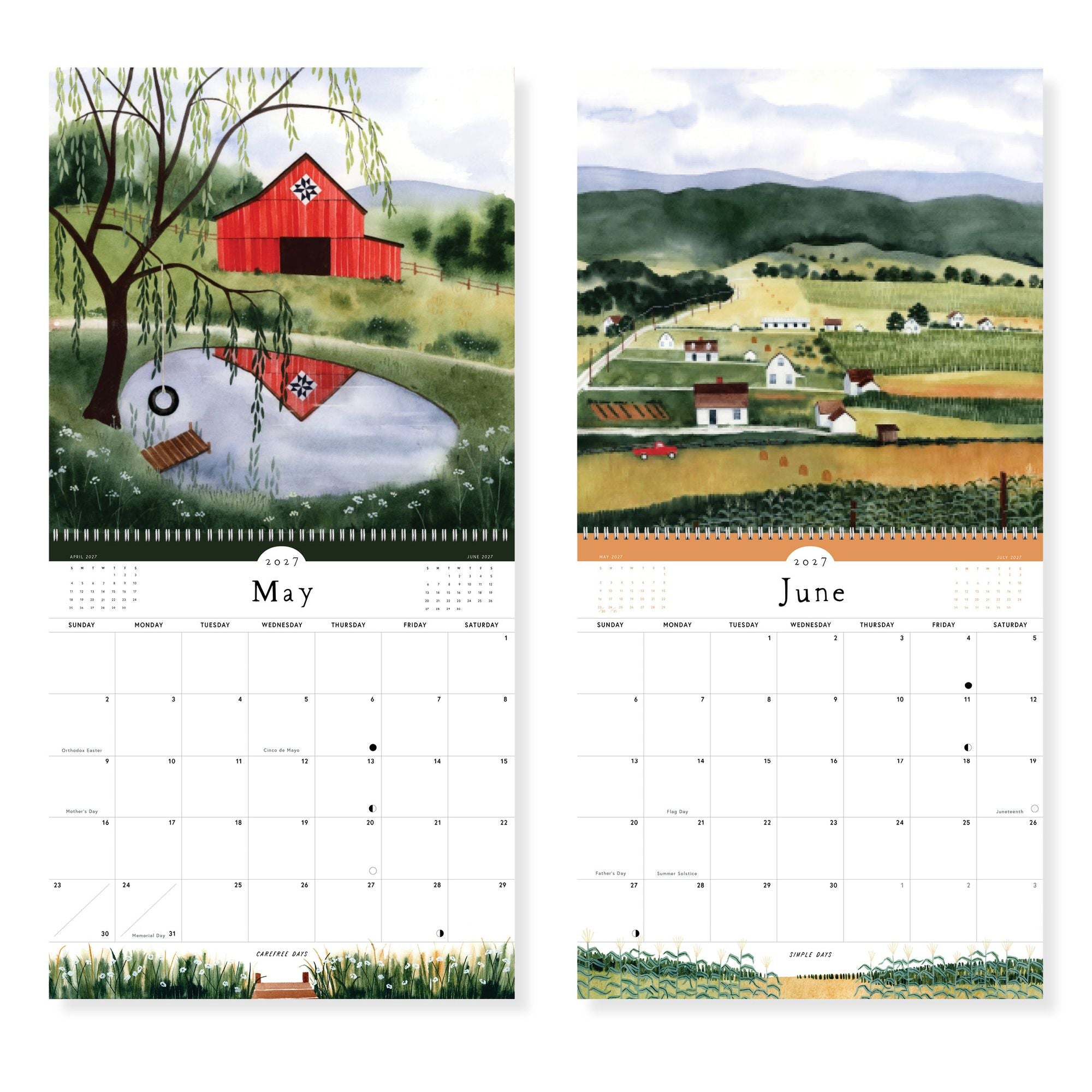 2027 Simple Days Watercolor Landscape Wall Calendar