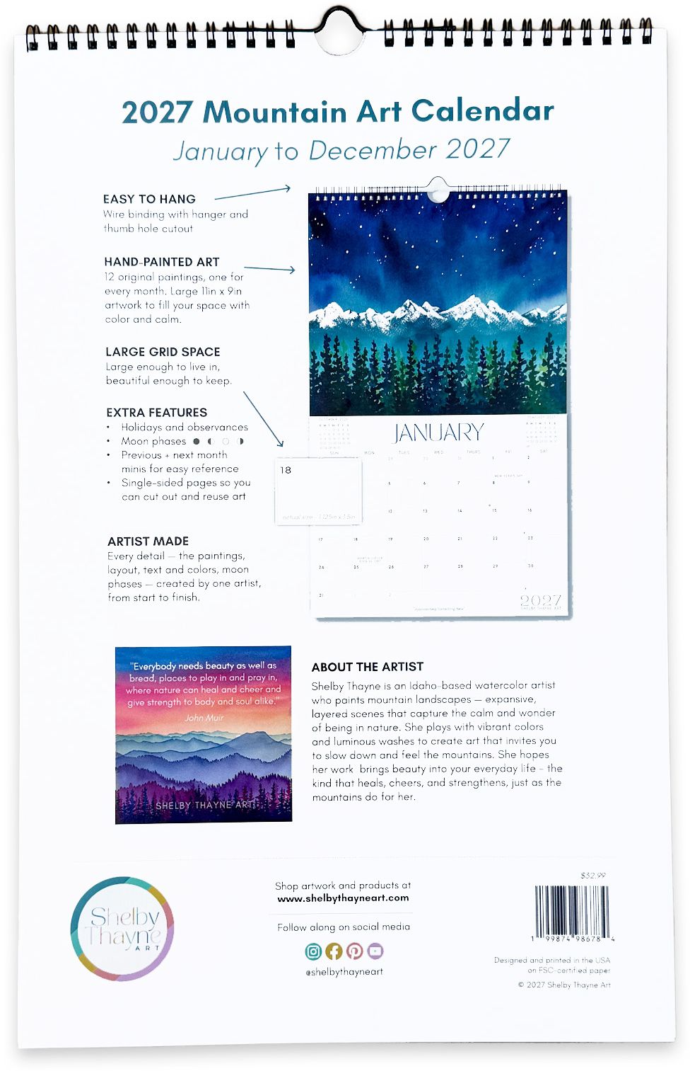 2027 Mountain Art Wall Calendar