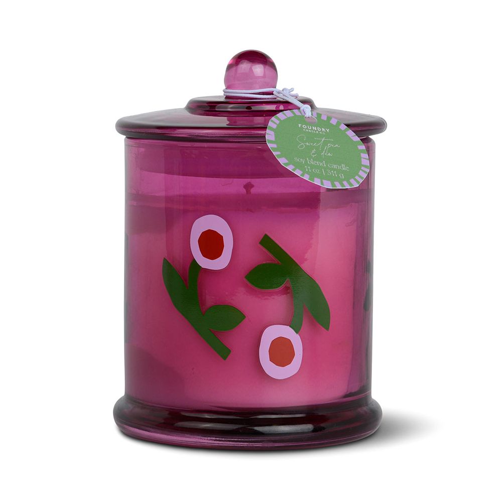 Magenta Glass Candle With Lid -11 Oz