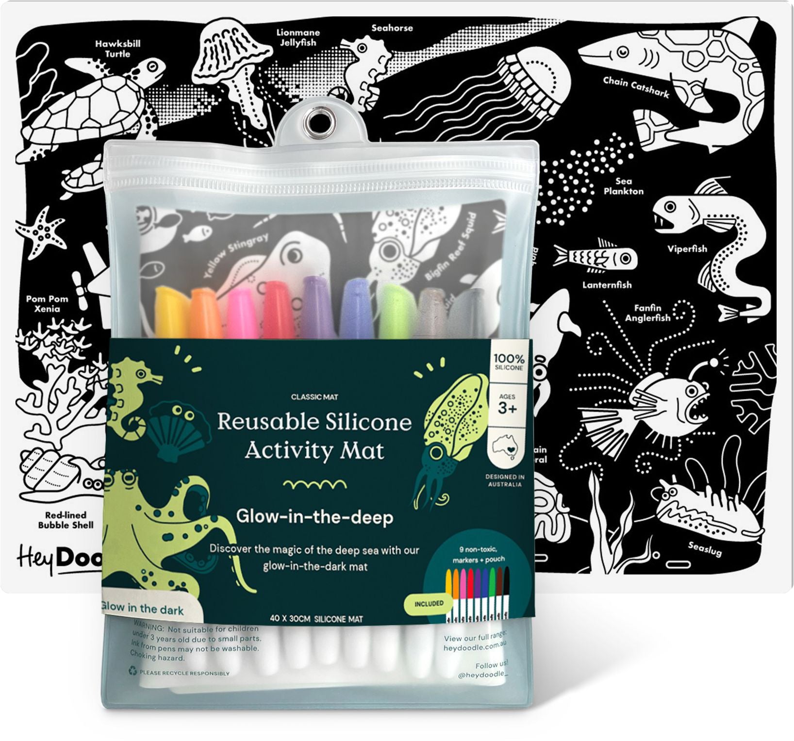 Glow-in-the-Deep Reusable Silicone Coloring Placemat by HeyDoodle