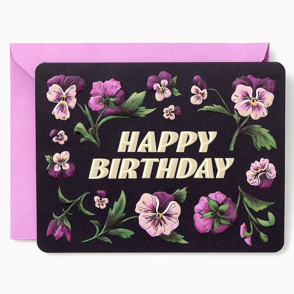 Purple Pansies Embellished Birthday Card
