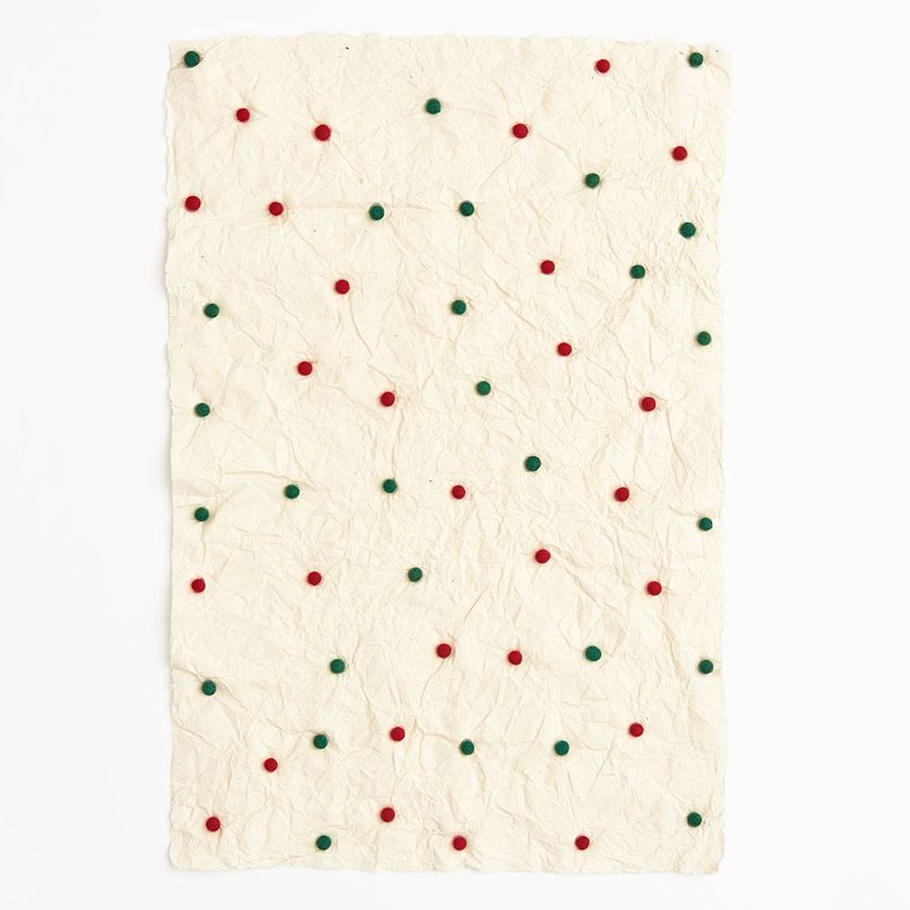 Red & Green Pom Pom Handmade Paper