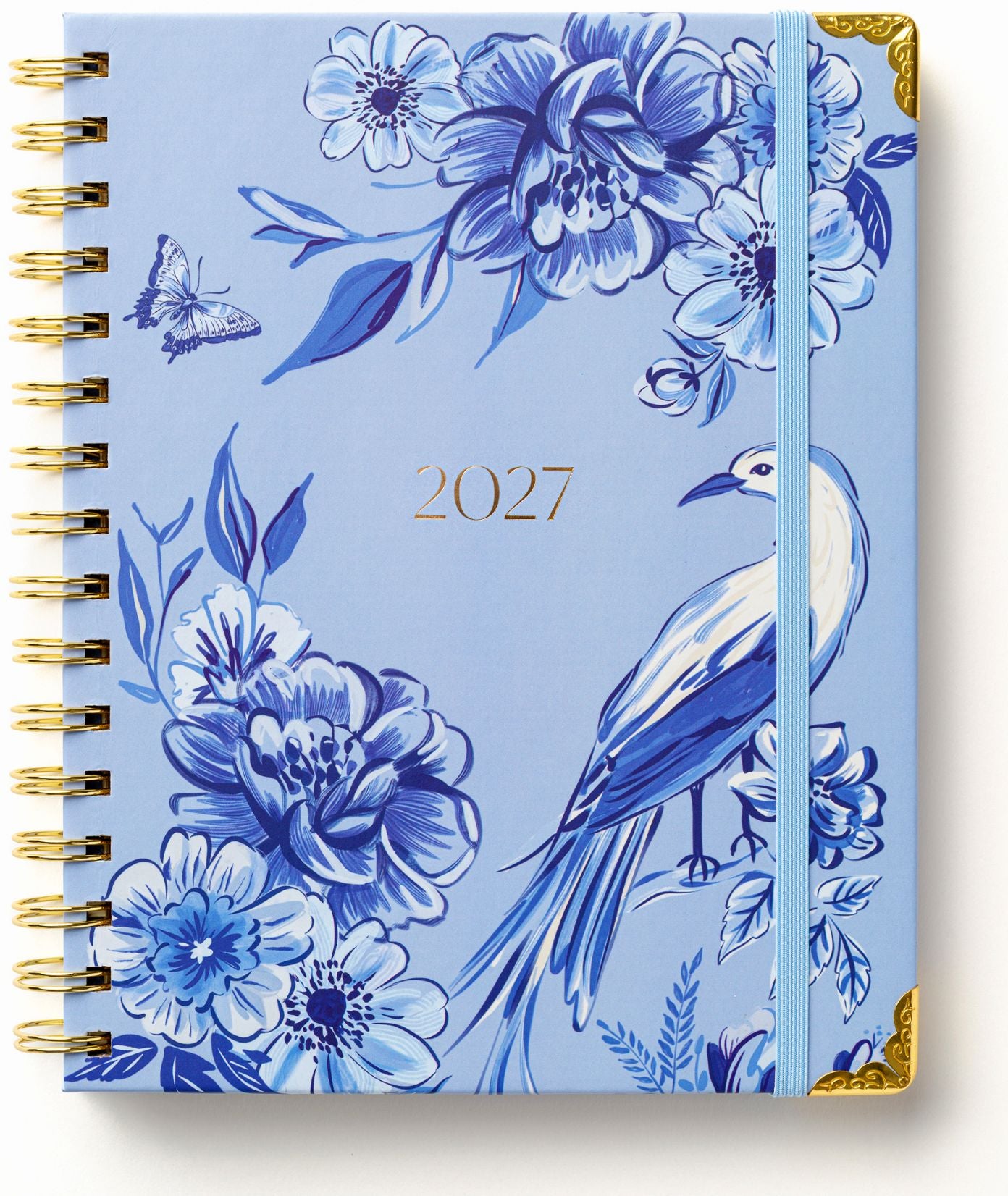 2027 Blue Toile Bird 12-Month Weekly Medium Spiral Planner