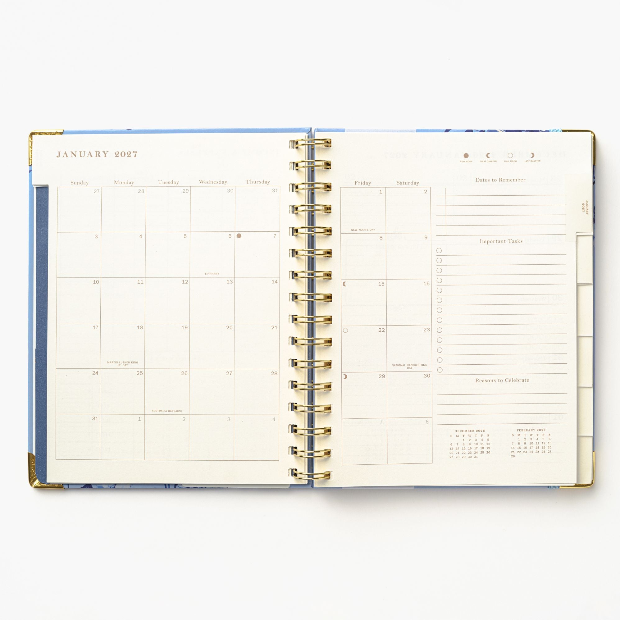 2027 Blue Toile Bird 12-Month Weekly Medium Spiral Planner