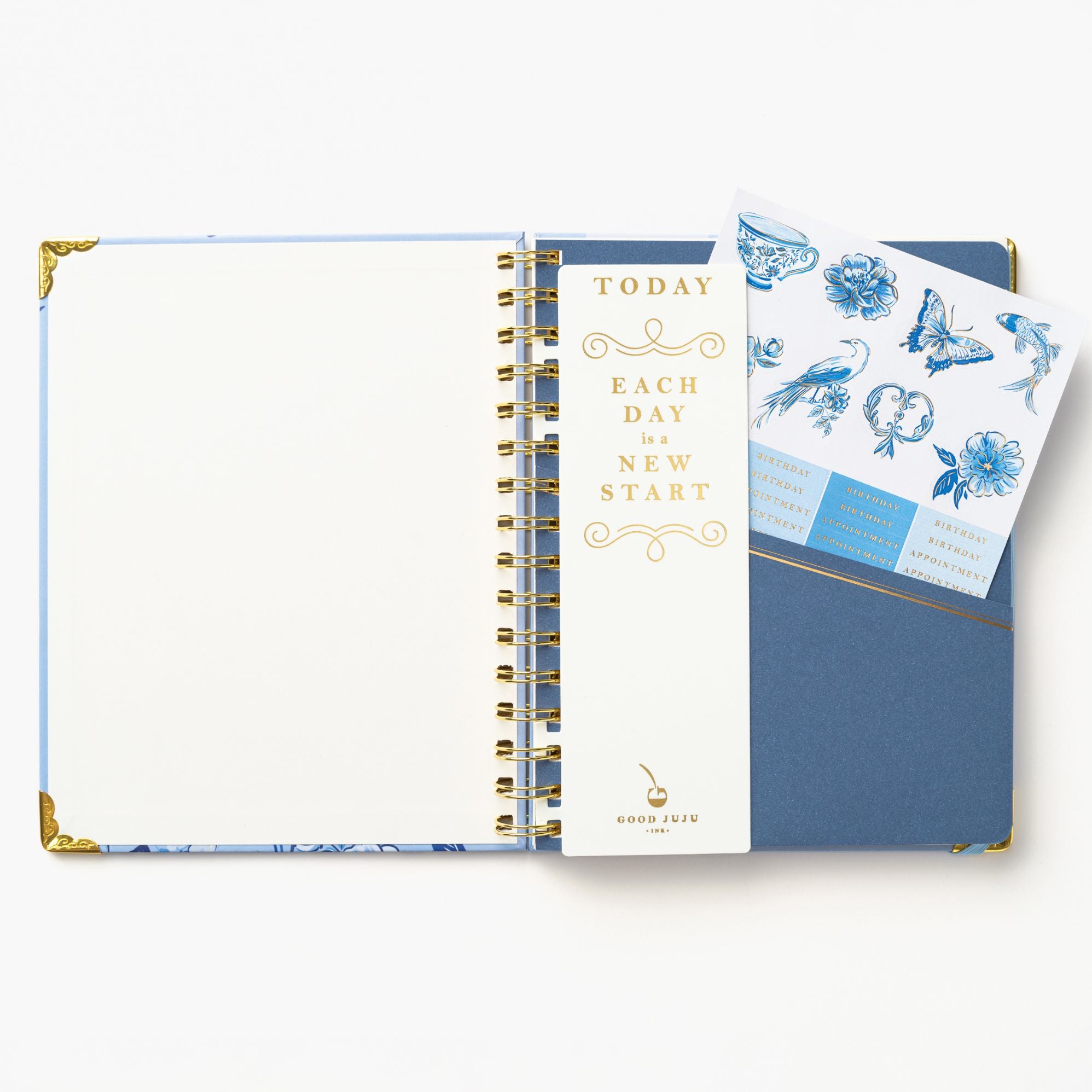 2027 Blue Toile Bird 12-Month Weekly Medium Spiral Planner
