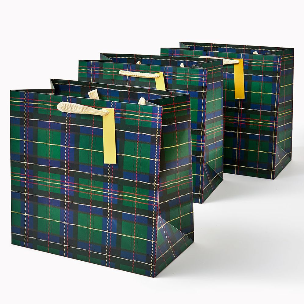 Holiday Plaid Large Green Gift Bag Set