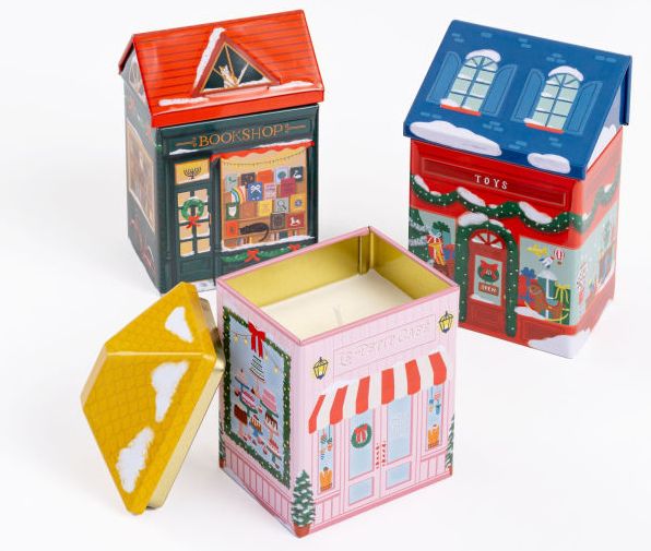 B&N Exclusive Holiday Village Tin Candles - Set of 3 | Paper Source