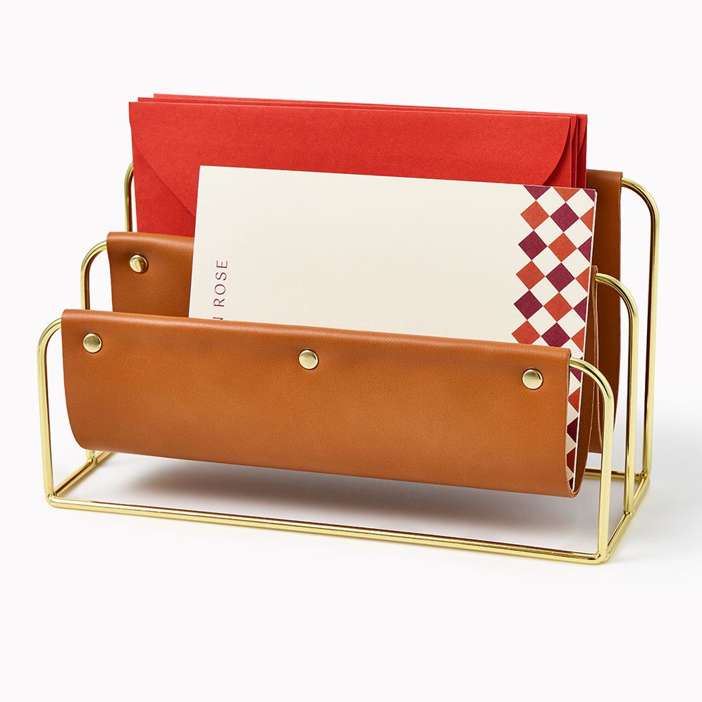 Vegan Leather & Gold Desk Organizer