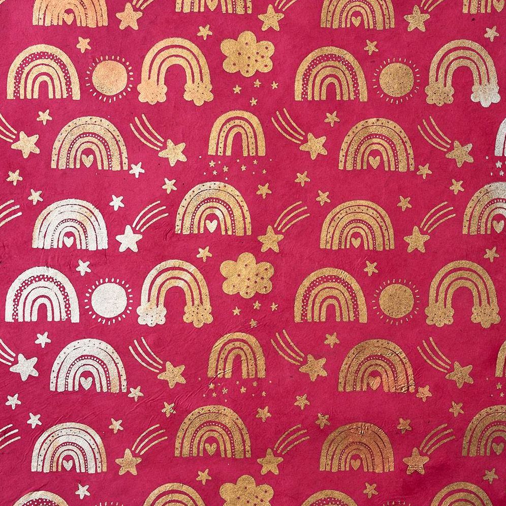 Metallic Rainbow on Magenta Handmade Paper
