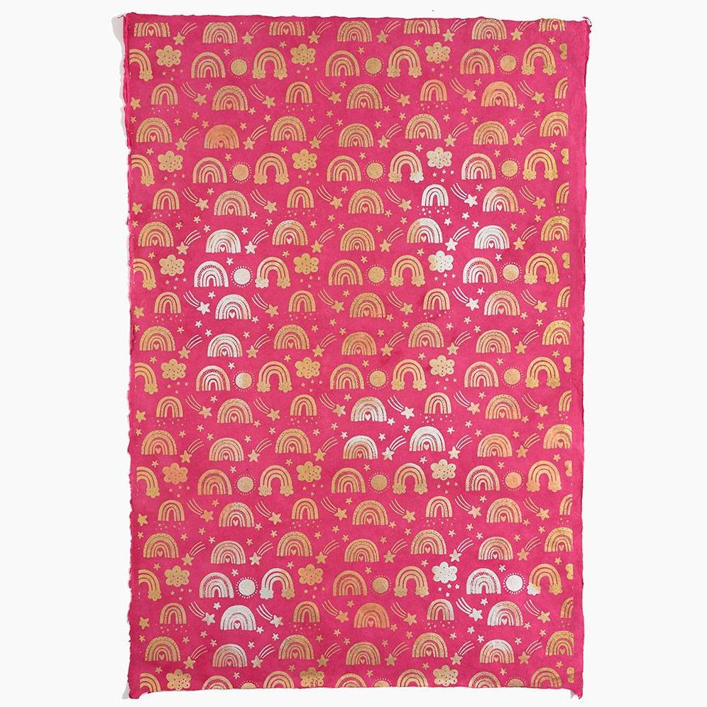 Metallic Rainbow on Magenta Handmade Paper