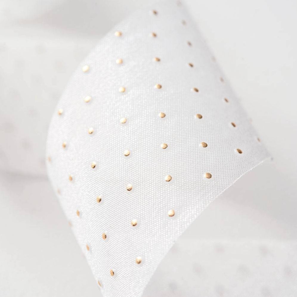 Crystal Sheer with Gold Dots 1.5" 10yds