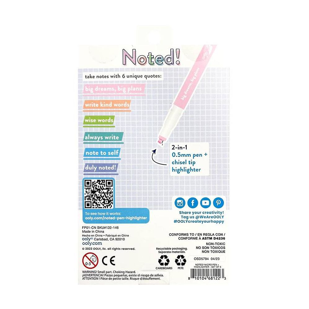 Noted! 2-in-1 Micro Fine Tip Pens & Highlighters - Set of 6