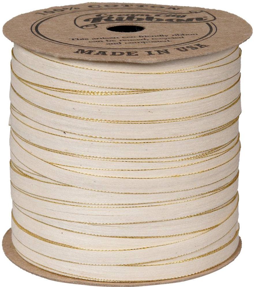 Skinny Cotton Ribbon Cream/Gold 50yd