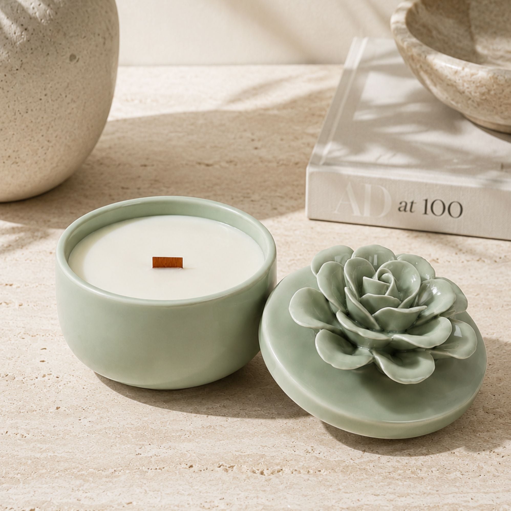 Pomelo Grove Ceramic Flower Candle