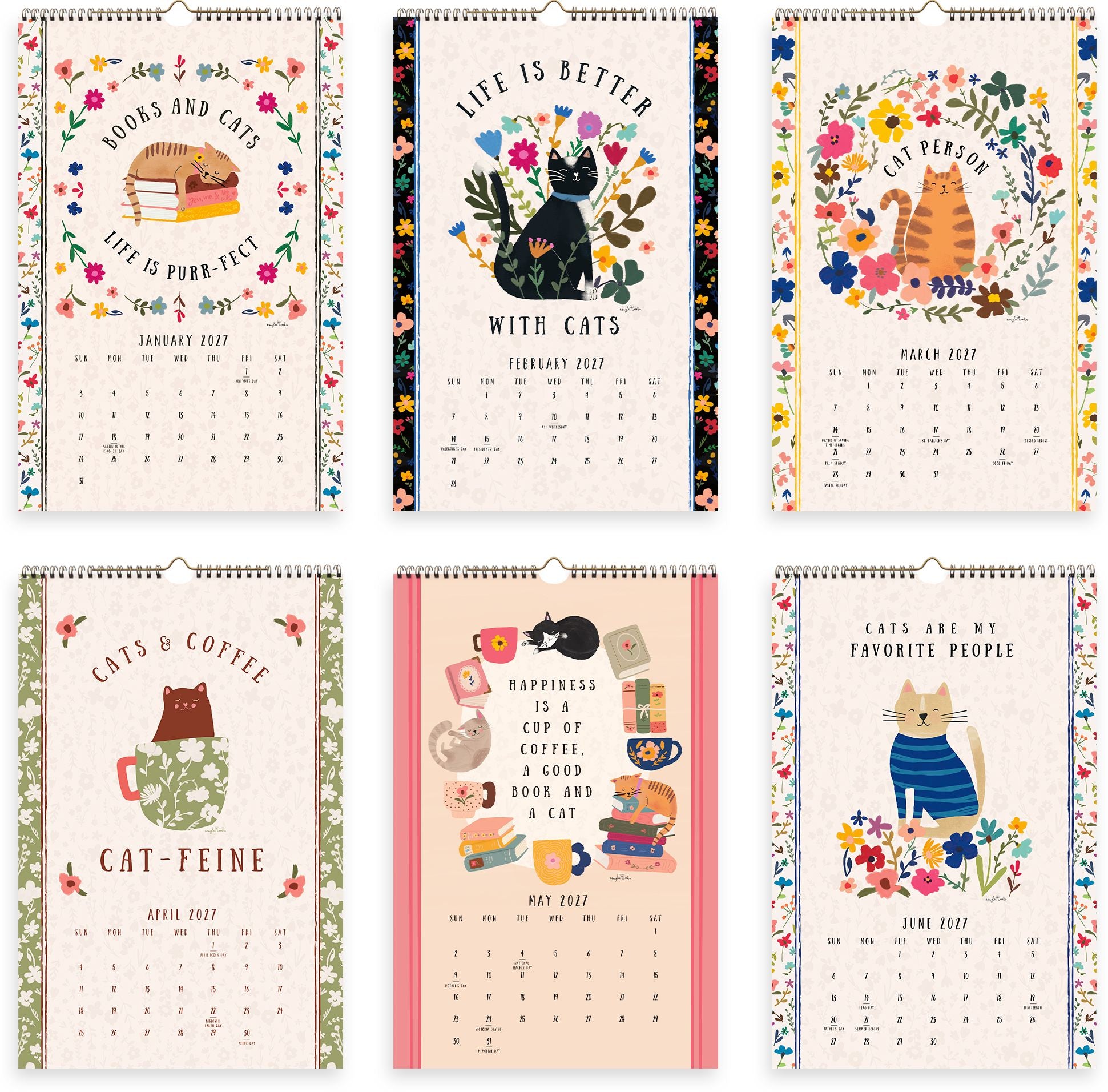 2027 On the Bright Side Cat Person Grid Wall Calendar