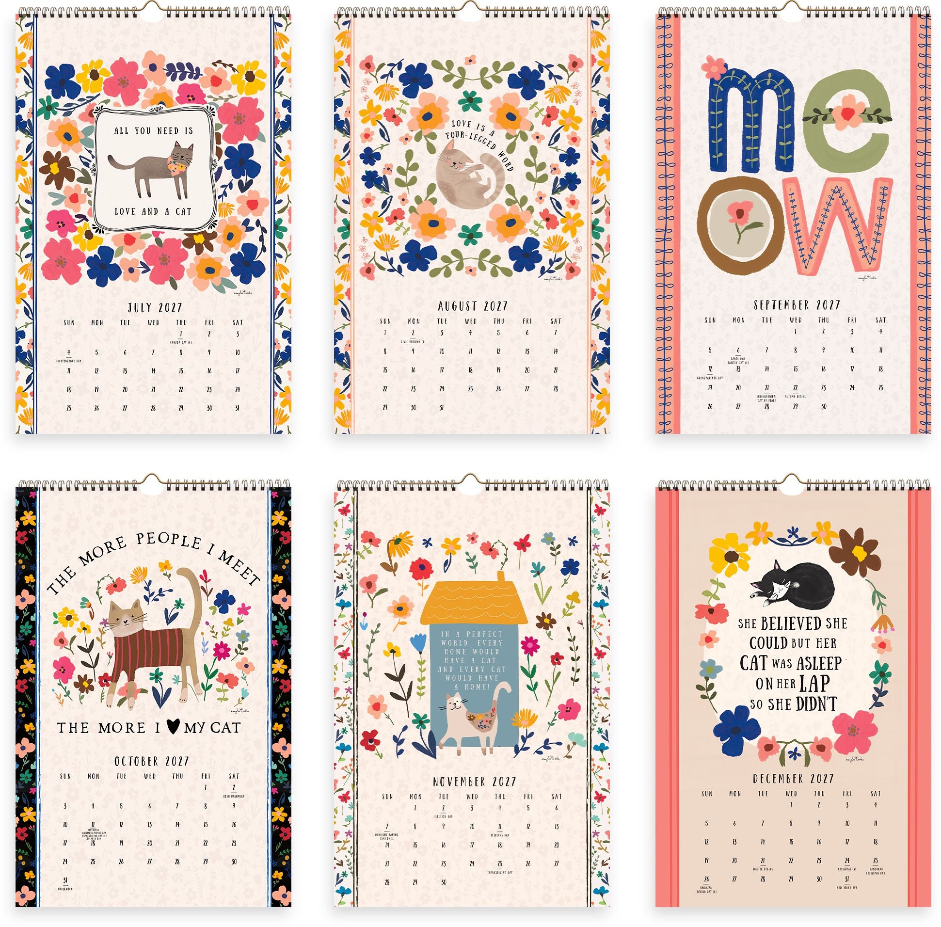 2027 On the Bright Side Cat Person Grid Wall Calendar