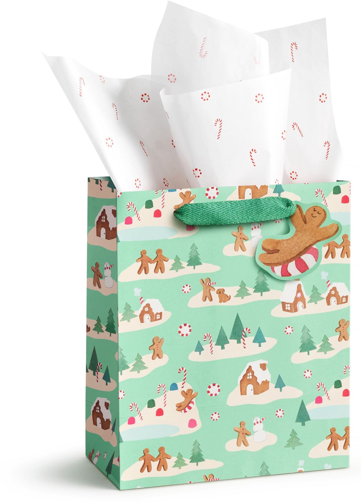 Mint Gingerbread Village Medium Gift Bag