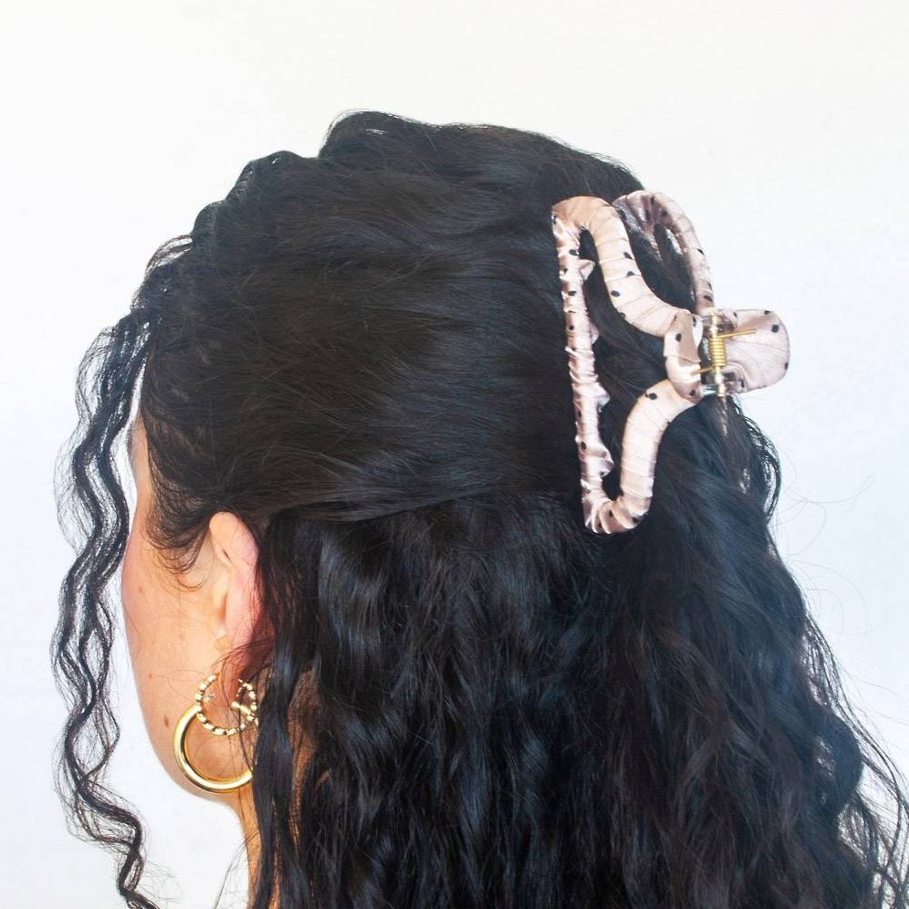 Dotted Satin Wrapped Hair Clip