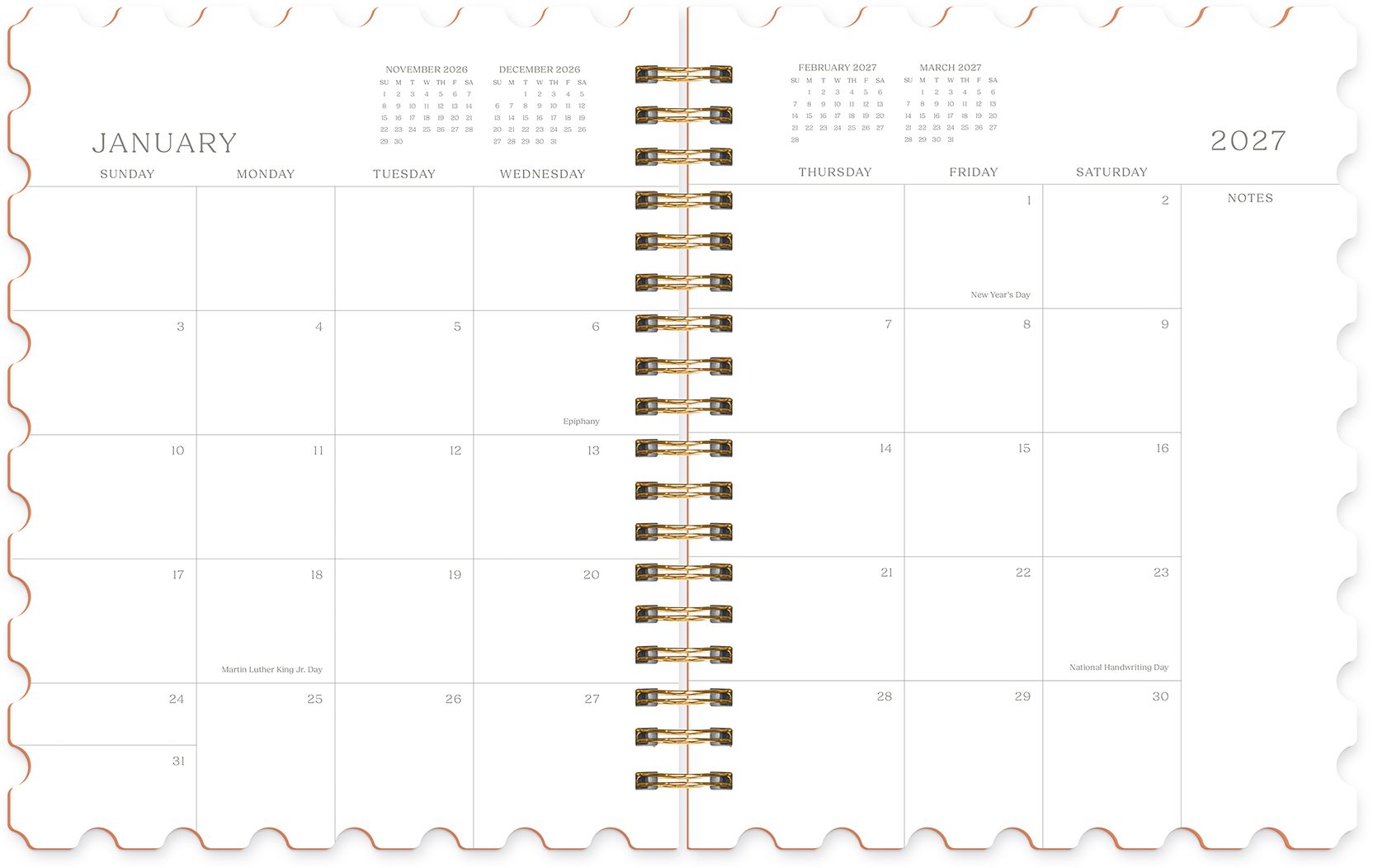 2027 Paper Source Orchid Stamps Die-Cut 12M Planner