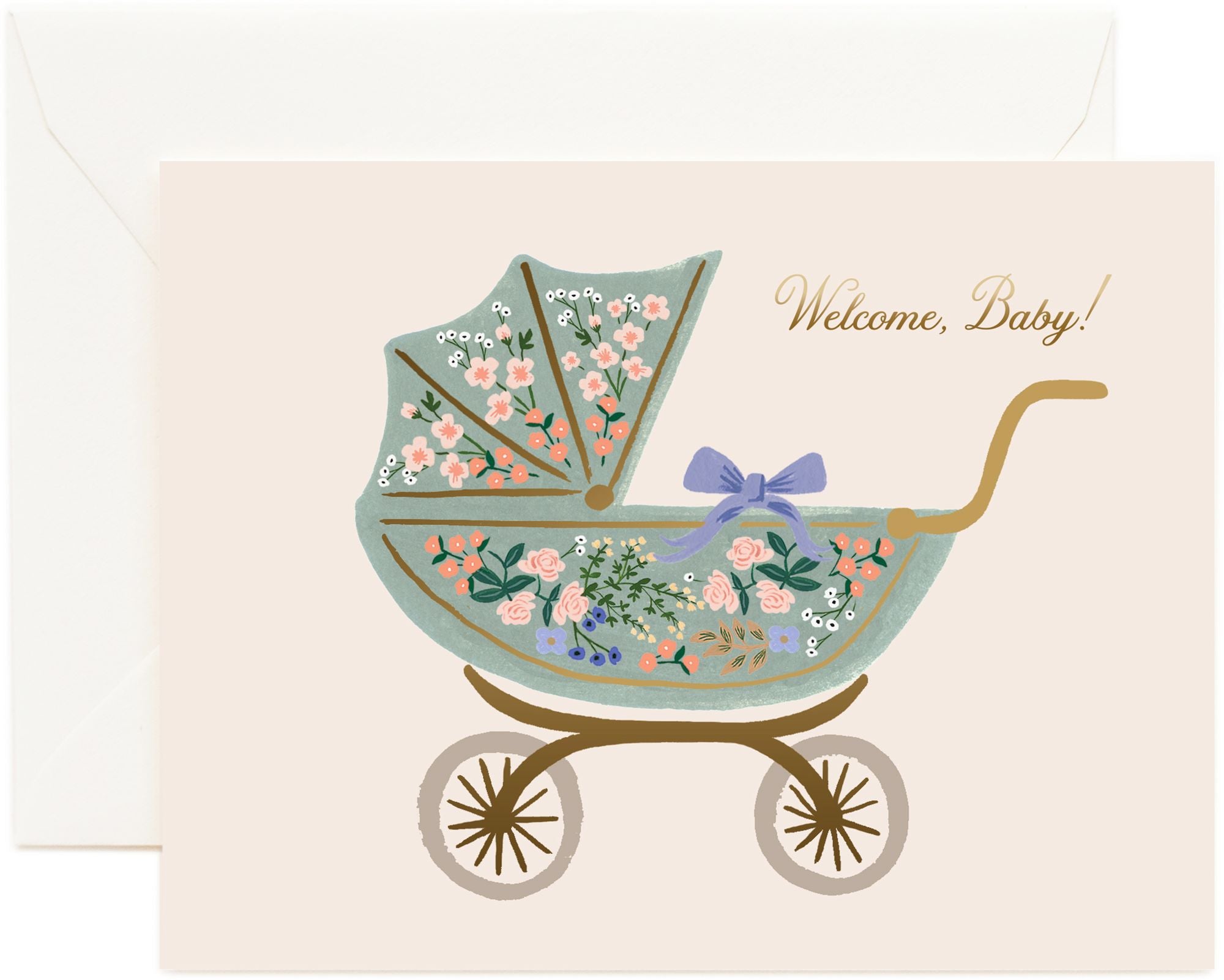 Floral Pram Baby Greeting Card