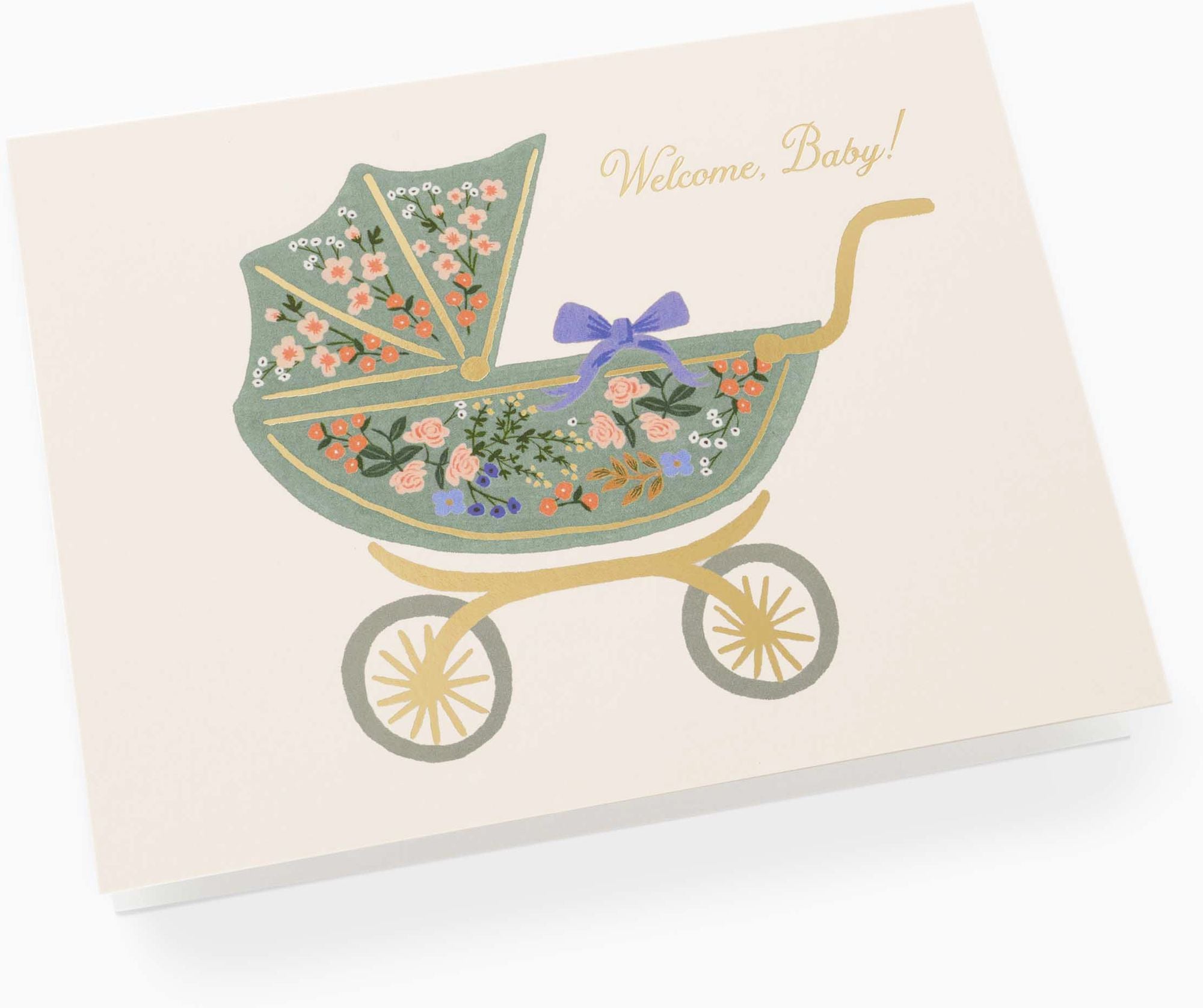 Floral Pram Baby Greeting Card