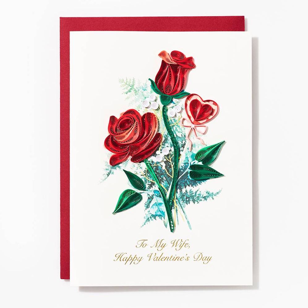 Quilling Rose Bouquet Wife Valentine's Day Card