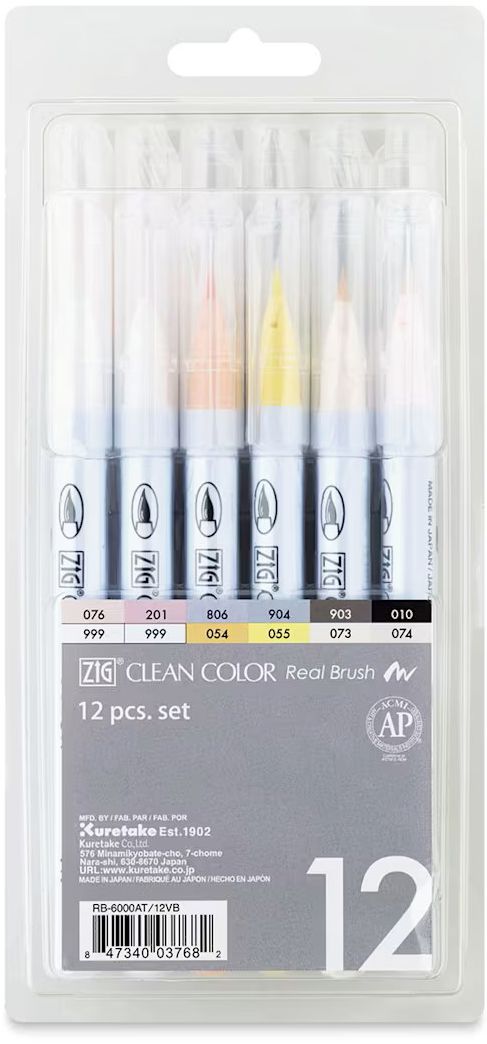 Kuretake Clean Color Real Brush Markers - Gentle - S/12