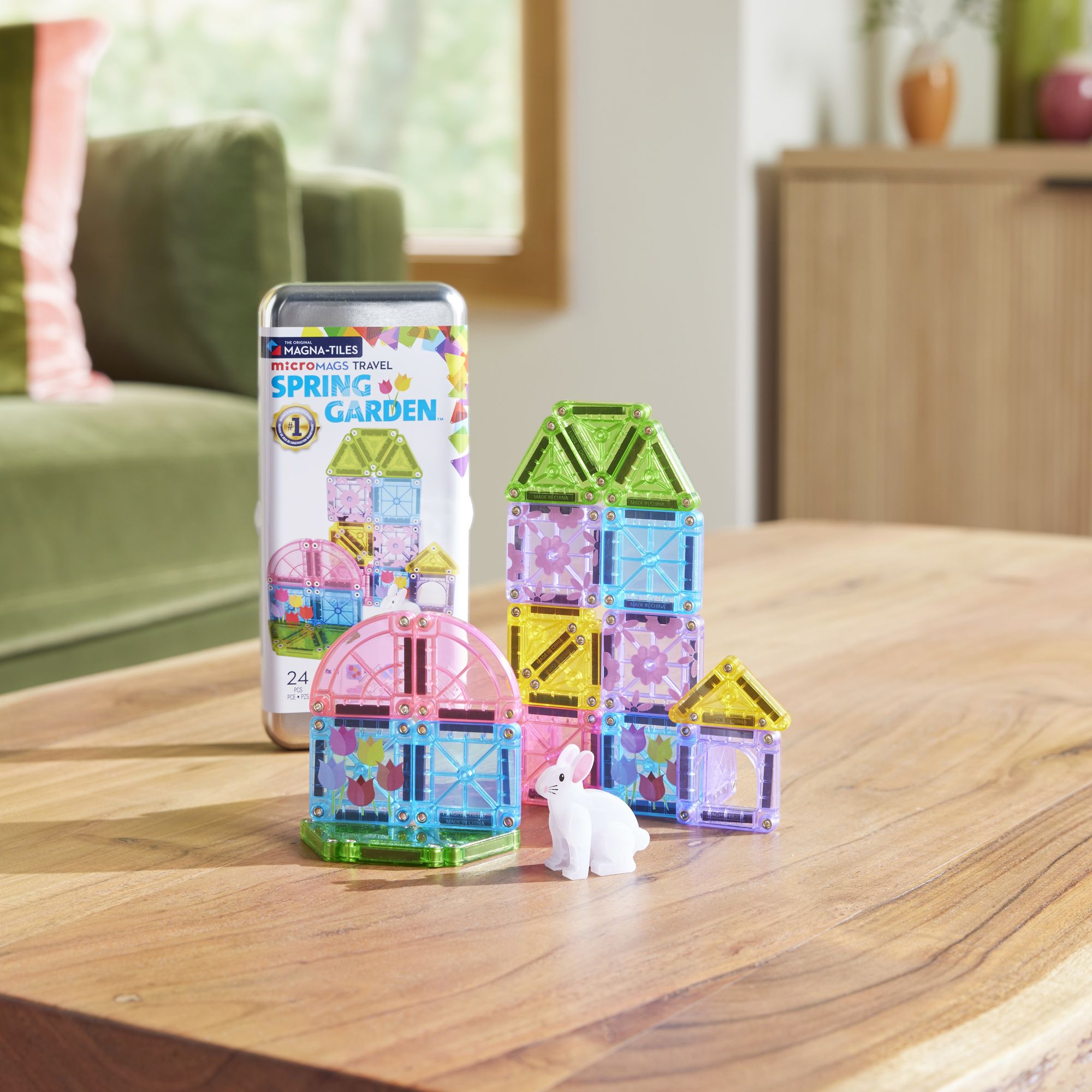 MAGNA-TILES® microMAGS Spring Garden Travel Set 24-Piece Magnetic Construction Set, The Original Magnetic Building Brand