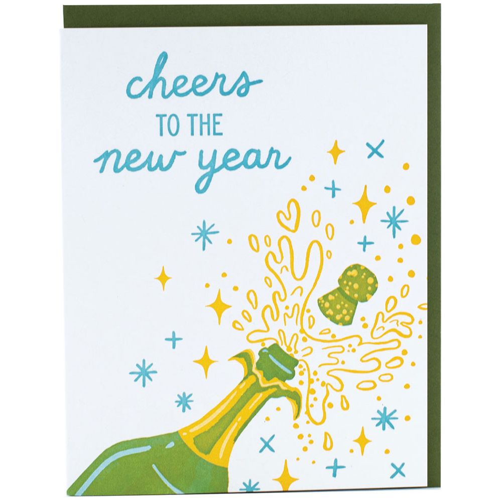 Champagne Pop Letterpress New Year Card