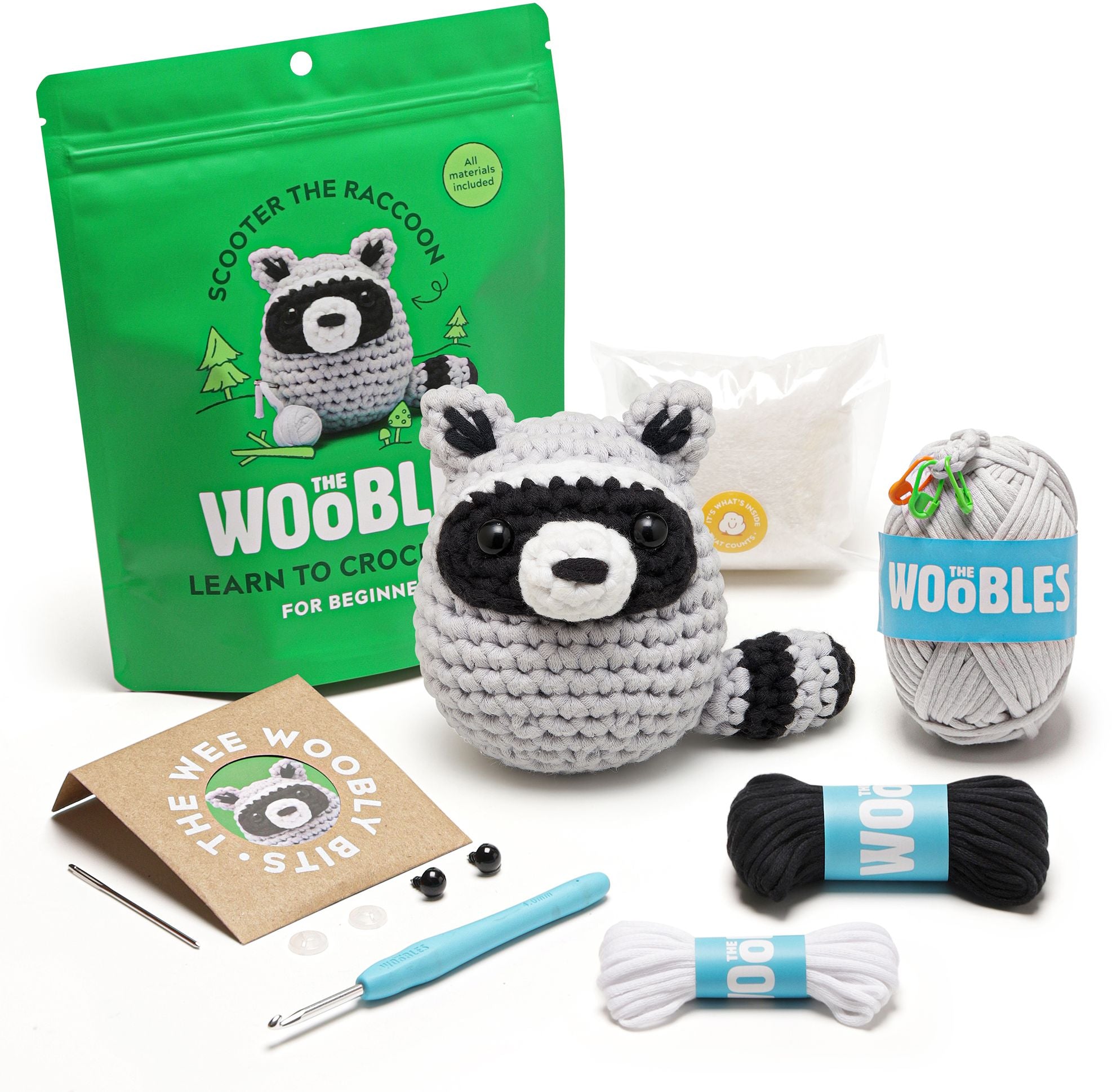 Scooter the Raccoon, The Woobles Beginner Crochet Kit