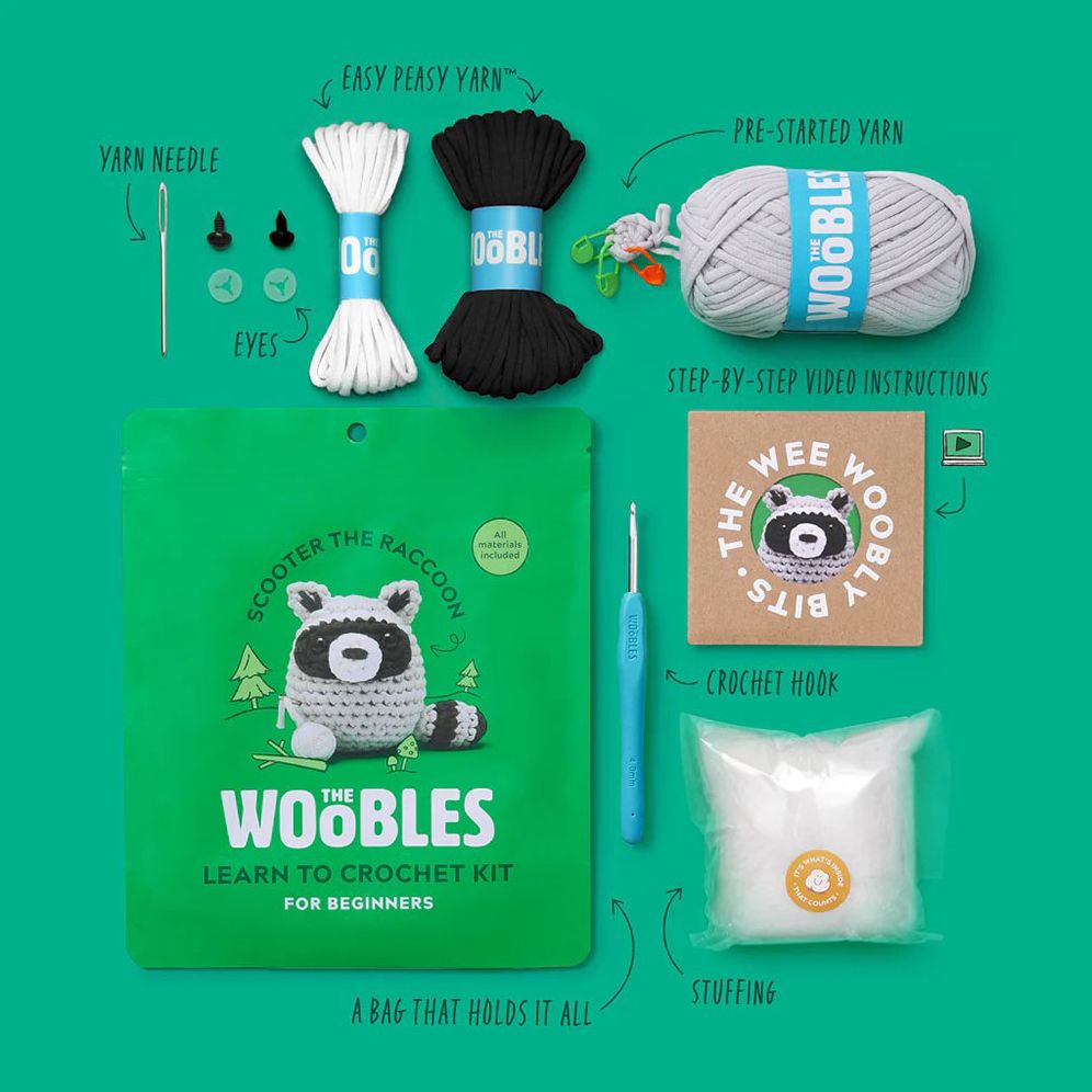Scooter the Raccoon, The Woobles Beginner Crochet Kit