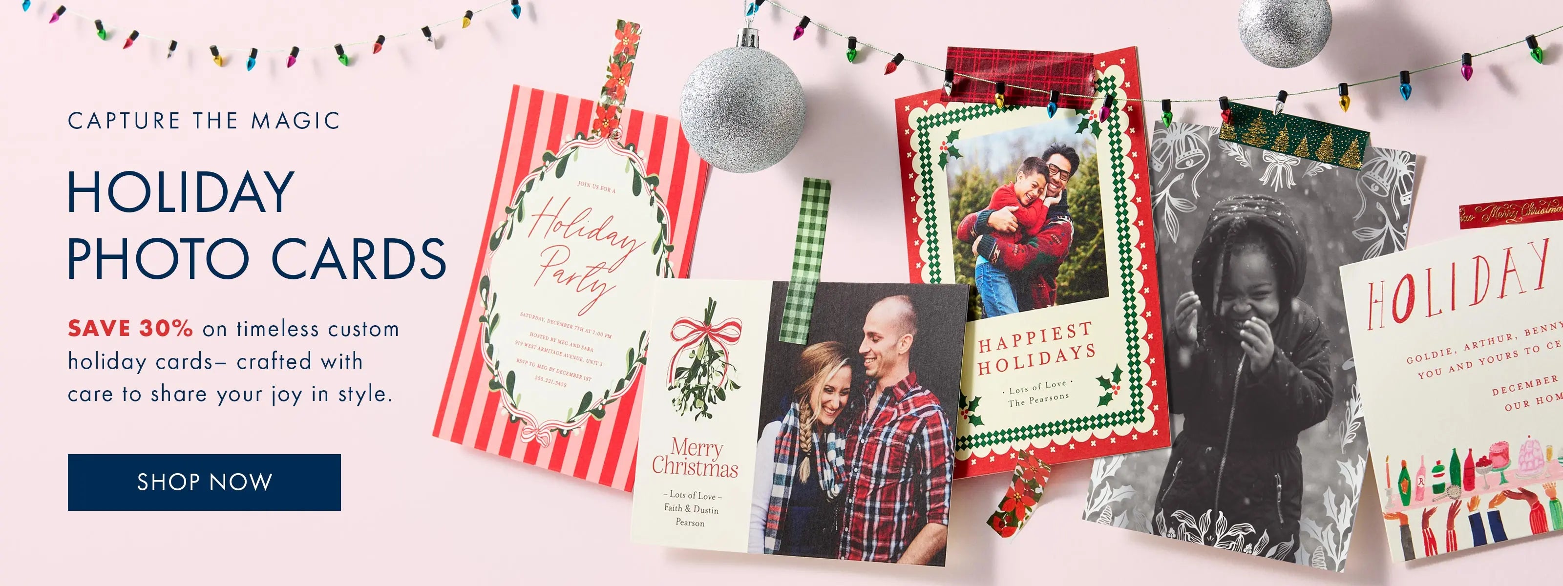Shop custom holiday photo cards and save 30%.