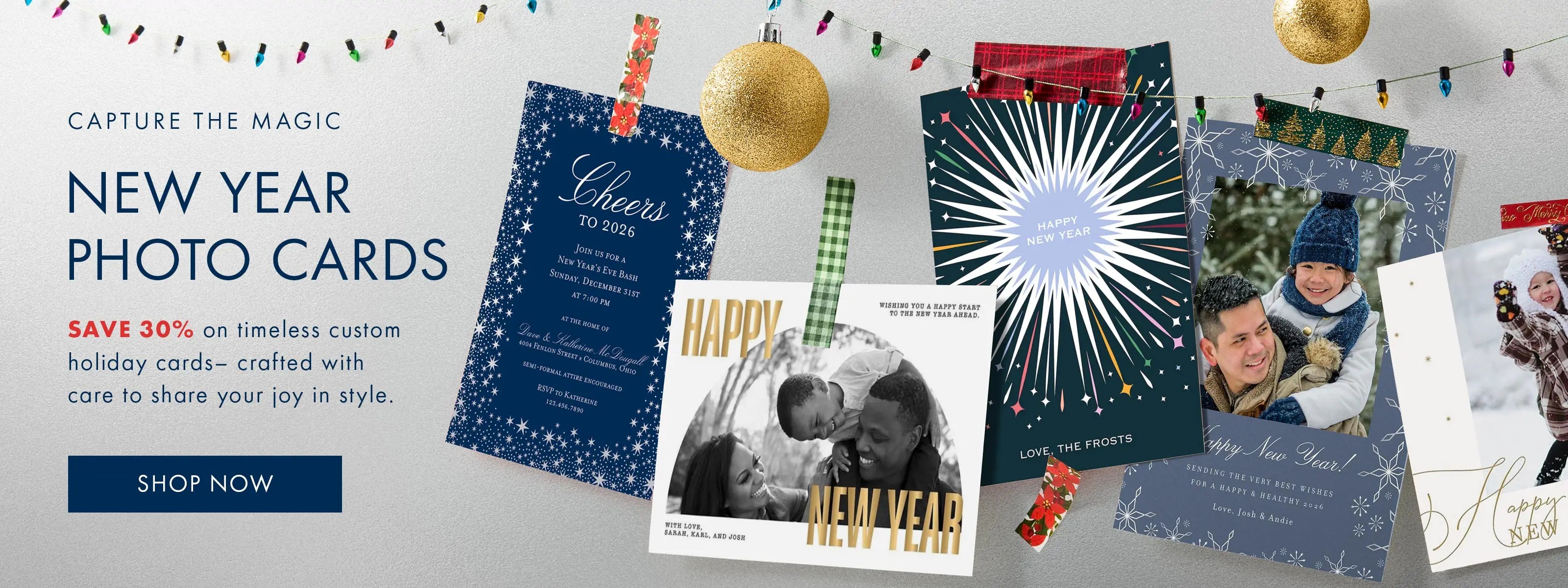 Shop custom holiday and new year cards and save 30%.
