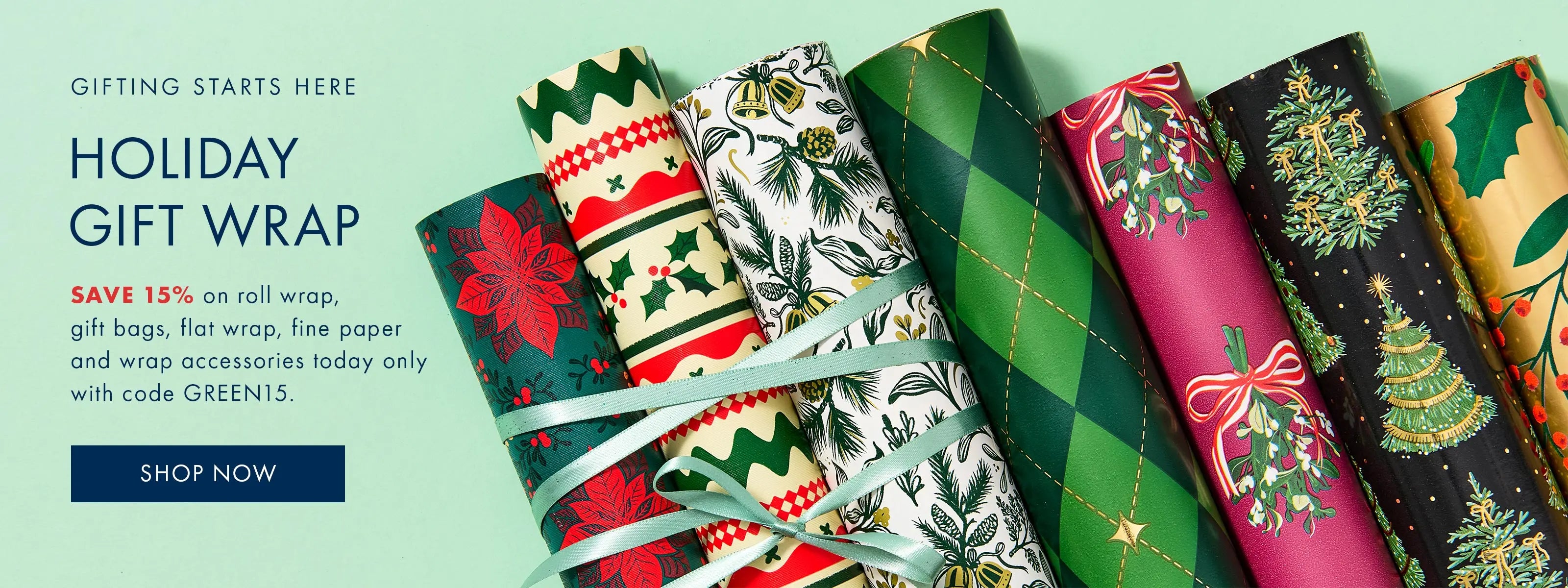Shop holiday gift wrap and save 15% with code GREEN15.
