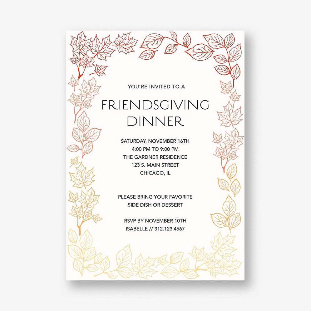 Linework Leaves Party Invitation