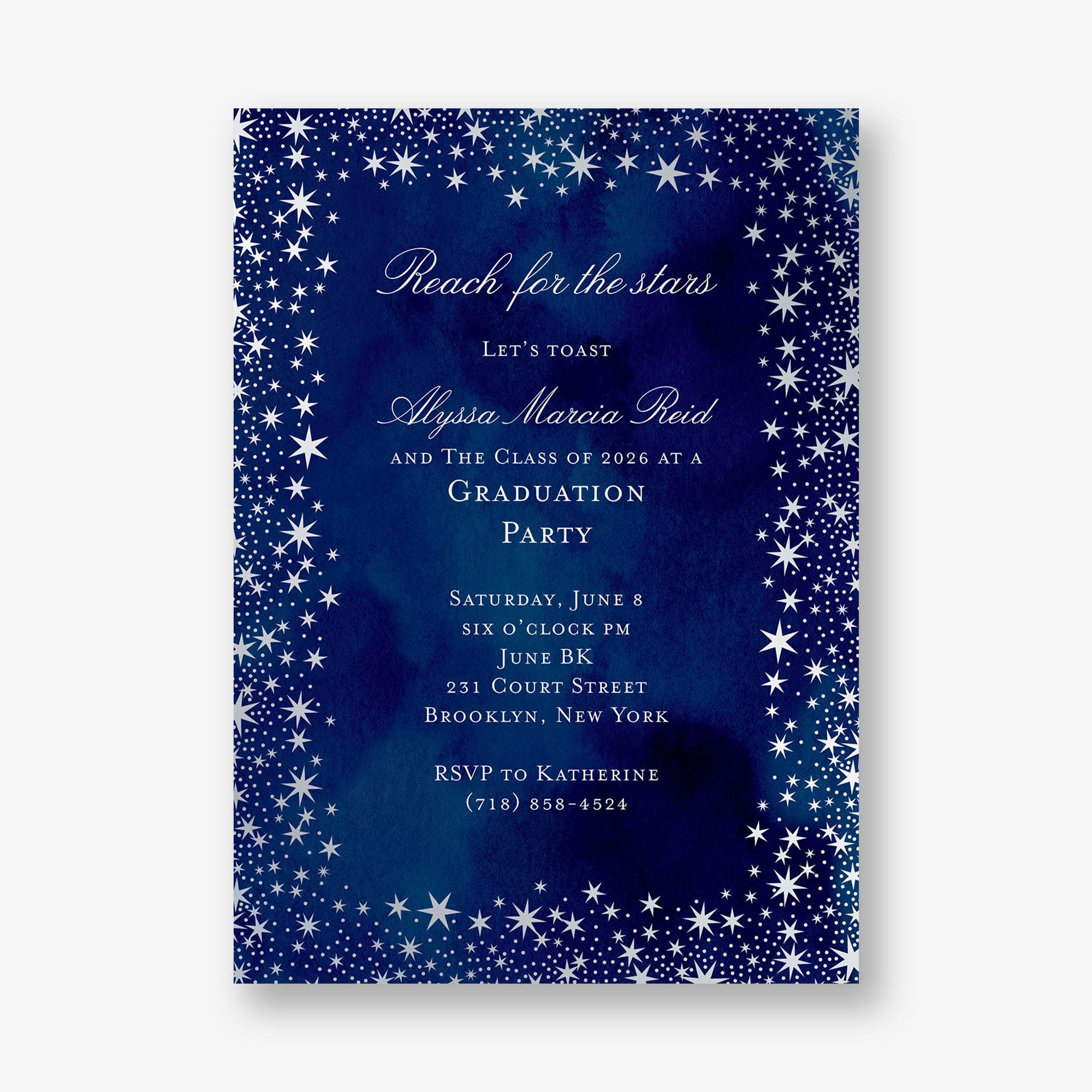 Silver Foil Reach For The Stars Graduation Party Invitation